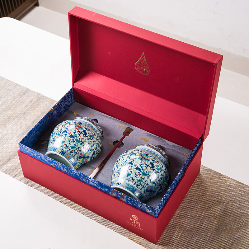 初彩礼盒两罐茶叶包装陶瓷密封罐通用半斤红茶绿茶空罐子茶叶罐,餐饮具,茶叶罐,淘宝优惠券,粉丝福利购,淘宝优惠卷