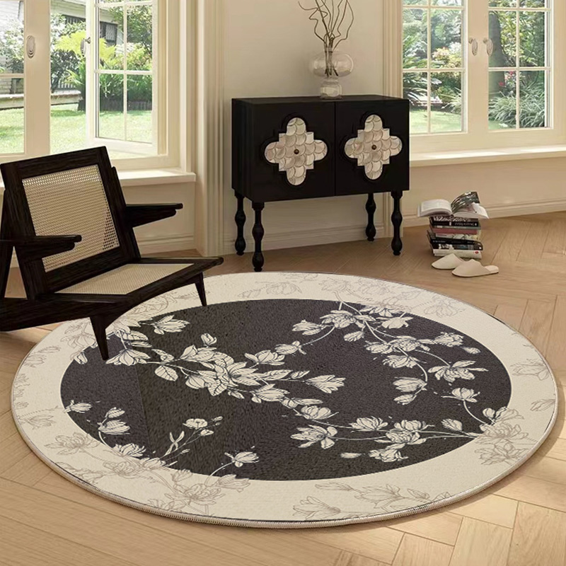 复古圆形客厅地毯沙发卧室床边黑色高级感高端化妆梳妆台椅子地垫