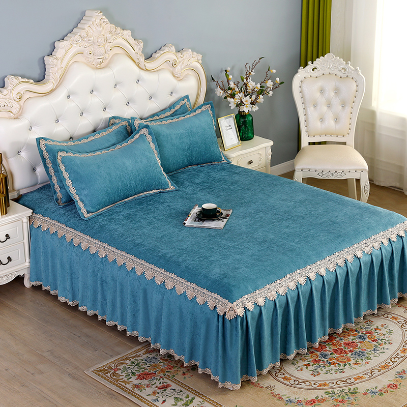 床罩床裙式高档防滑床笠单件蕾丝花边防尘罩三件套2022秋冬新款