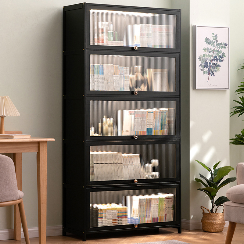 书柜现代简约带门防尘组合格子柜实木书架窄柜落地立柜置物储物柜