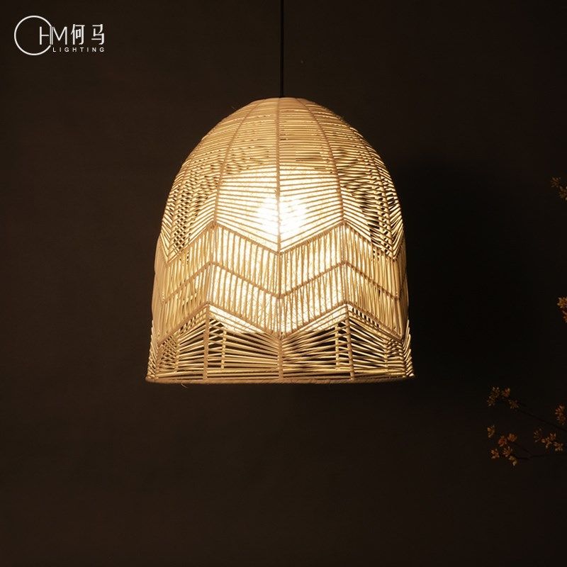 乡村民宿现代东南亚园林餐厅露台藤编吊灯文艺复古侘寂风卧室吊灯