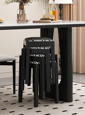 古实木台方凳餐凳子33147高凳子四方椅餐桌凳家用妆凳布艺中风家