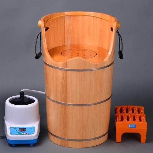 多熏蒸木桶用带凳子蒸汽橡汗蒸桶加高70带凳子泡脚桶木坐质浴盆木