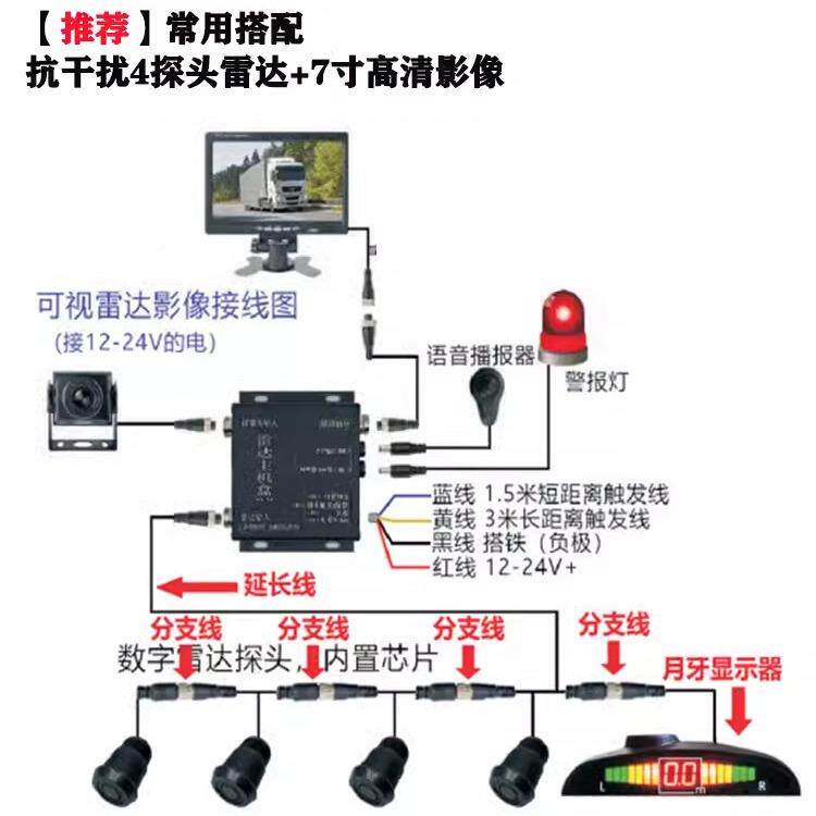 车叉倒车雷达4探免打孔11410120分贝警示灯货车铲带头车通用12-85