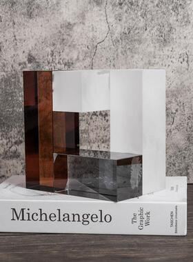 简约现处代售三色立体几何水晶创意件样板间书GIN房客厅楼装摆饰