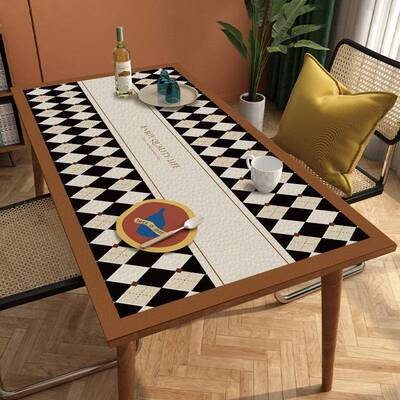 美式复古台棋盘皮革桌垫长方形餐桌垫茶F9667SS7几防水防格垫油免
