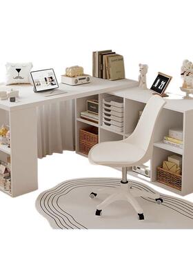 转角VRK书家梳用学习桌子室卧桌女生妆台书柜一体实木L型拐角电脑