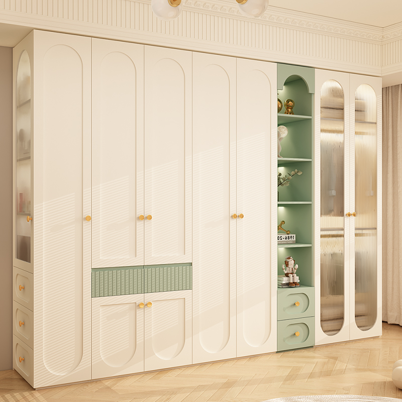 定制ENF级实木奶油风一门到顶大容量衣柜家用卧室欧松板收纳衣橱