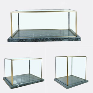 大理石方形玻璃罩摆件现代简约样板房间展厅工艺品展示陈列防尘罩