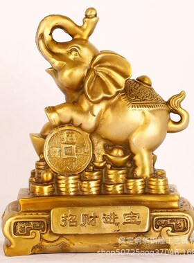 黄铜招米进宝吉像进福沙铸小像室内桌面工艺品摆件