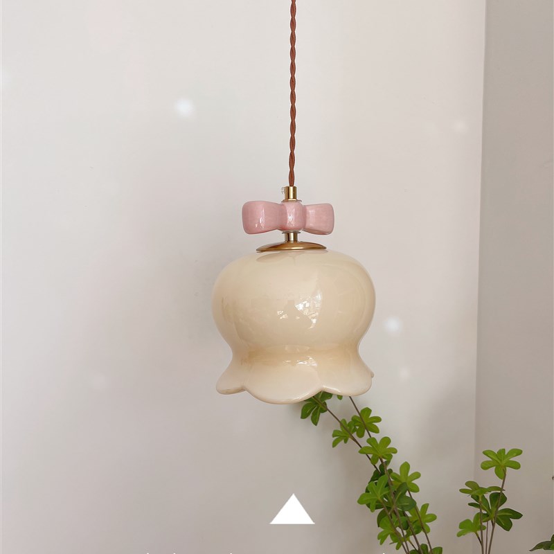 茶栗法式简约现代奶油风玻璃吊灯中古床头卧室餐厅玄关过道吸顶灯