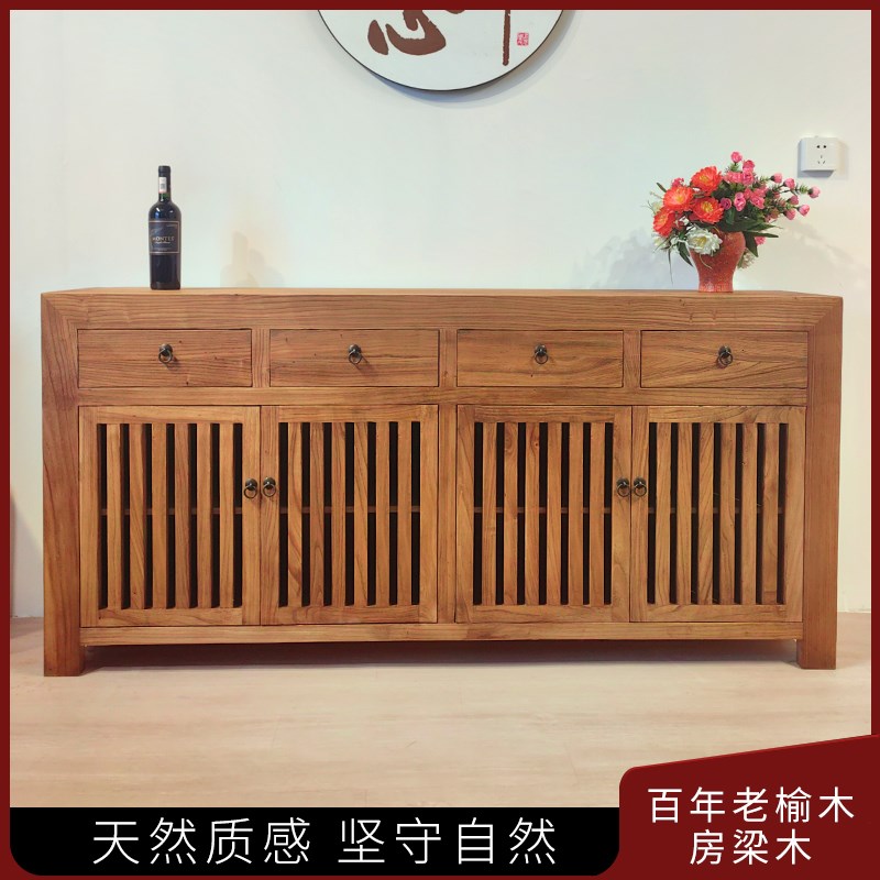 老榆木复古怀旧诧寂风实木柜子客厅储物收纳柜玄关柜中式柜台