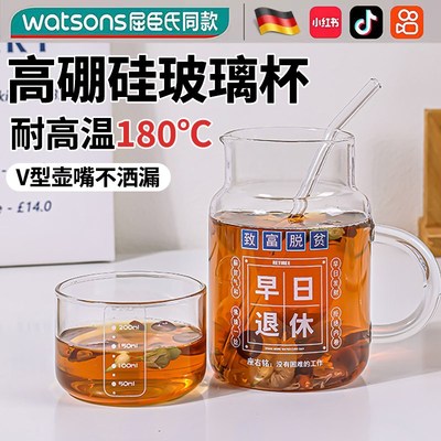 进口大容量玻璃杯耐热防爆耐高温800ml带把手带盖家用办公室水杯