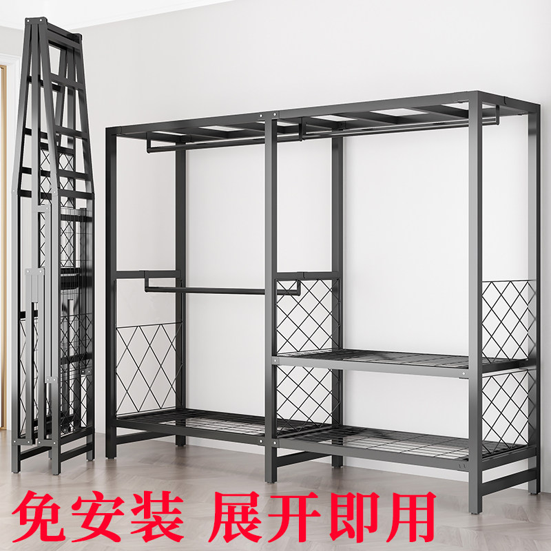 免安装可折叠简易布衣柜钢管加粗加固家用卧室出租房上下全挂衣橱