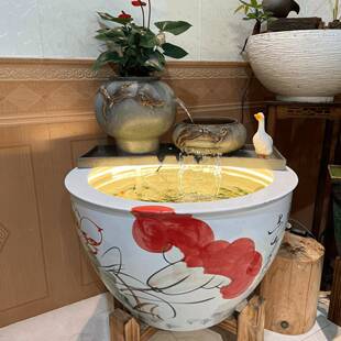 流水瀑过布摆件陶瓷水罐循环鱼缸造景滤增氧流水古YYB法鱼生态缸