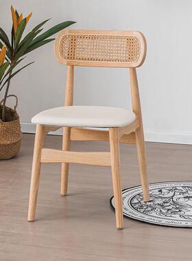 供应闲CGB北欧实木约餐简椅家用单人椅休闲软包现代藤编休靠背眼