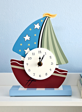 米图宝贝帆船主题装饰品家居小摆件儿童钟表静音创意书桌可爱摆钟