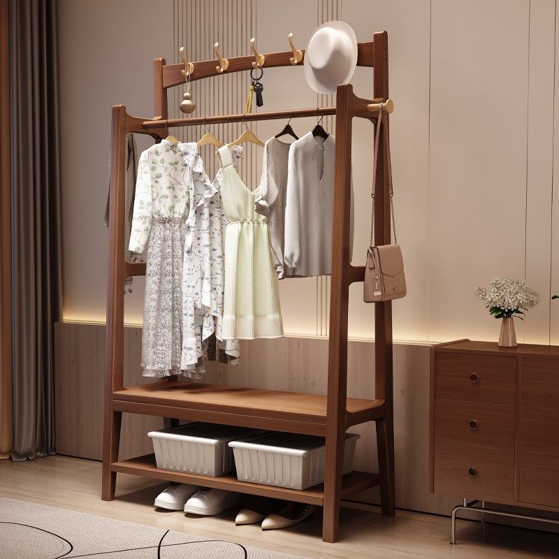纯实木衣帽架多层落地卧室内儿童用晒衣挂衣帽室架家收纳置凉物架