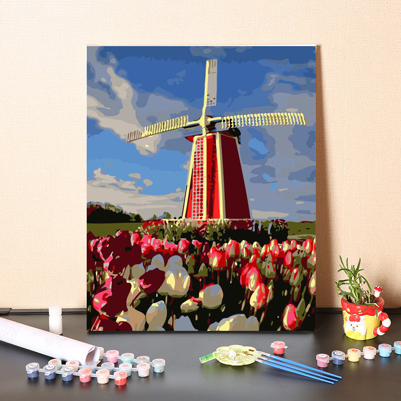 数字油画diy手工填充荷兰大风车郁金香花风景画手绘涂色油彩画画,家居饰品,DIY/数字油画,淘宝优惠券,粉丝福利购,淘宝优惠卷