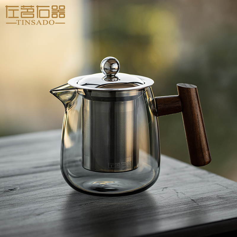 左茗右器防烫玻璃茶壶不锈钢内胆过滤泡茶器茶水分离单壶茶具套装