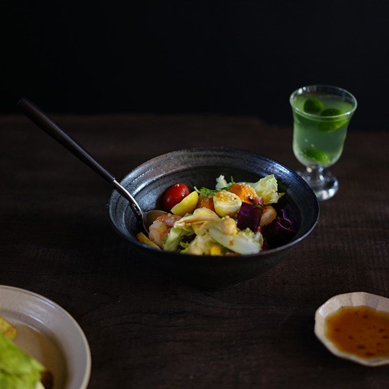 禾下 黑釉月亮大碗 面碗 手作陶器 食器