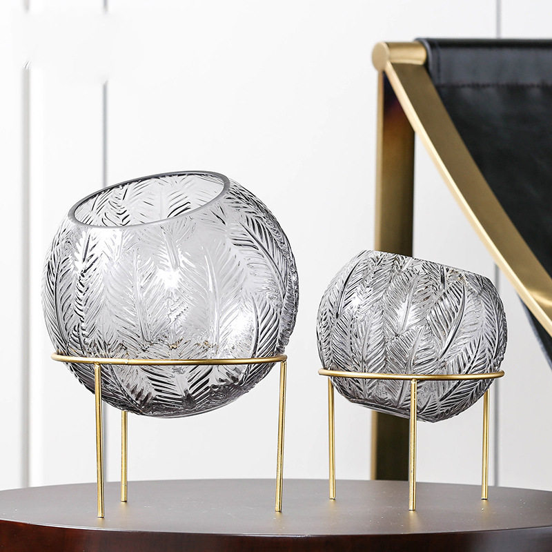 刻磨玻璃花盆花瓶摆件  多肉绿萝水培花瓶鱼缸 创意铁艺家居摆件,家居饰品,花瓶,淘宝优惠券,粉丝福利购,淘宝优惠卷