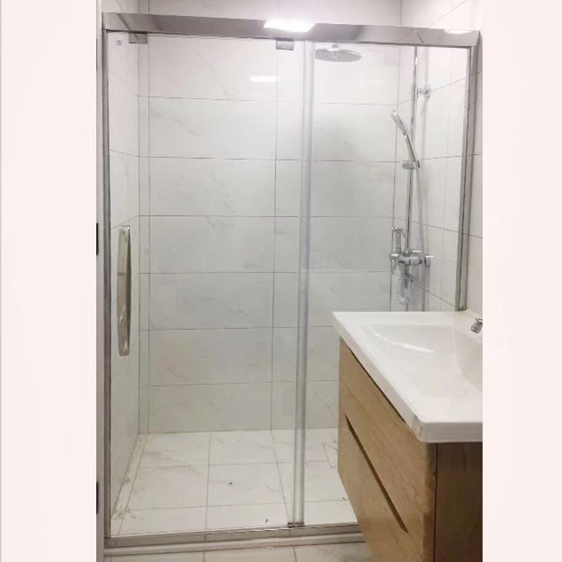 定制北京不锈钢一字淋浴房推拉门干湿分离浴室隔断沐浴屏风玻璃门