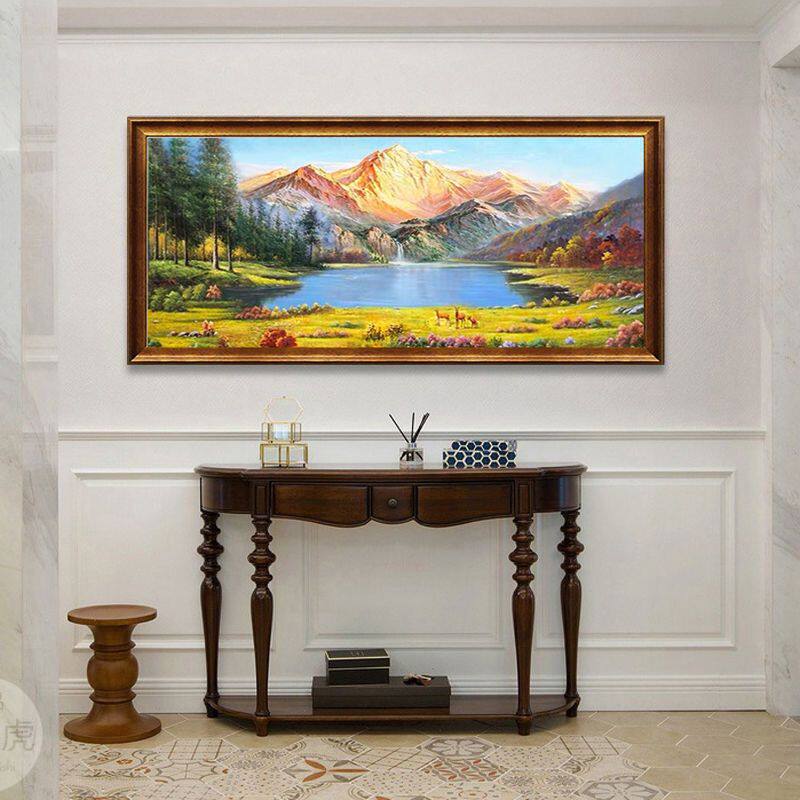 手绘金山欧式客厅山水风景油画沙发背景墙饰画招财风水聚宝盆挂画