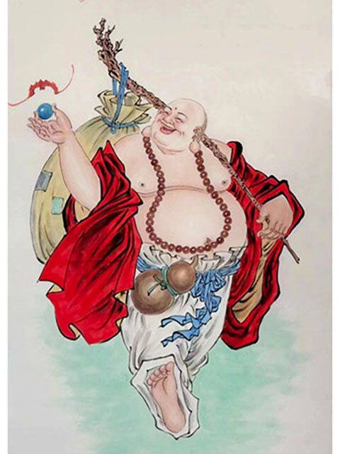 纯手绘弥勒国画人物挂画钟馗成品进宝书房客厅画像纯手工招财
