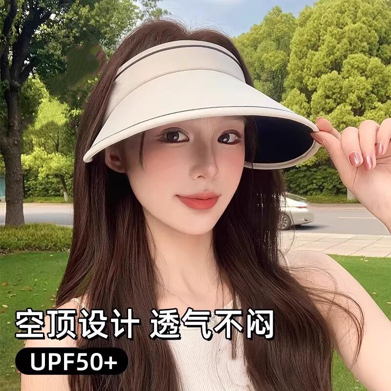 户外空顶防晒帽子旅行遮阳帽可折叠收纳黑胶遮阳帽骑行大帽簷