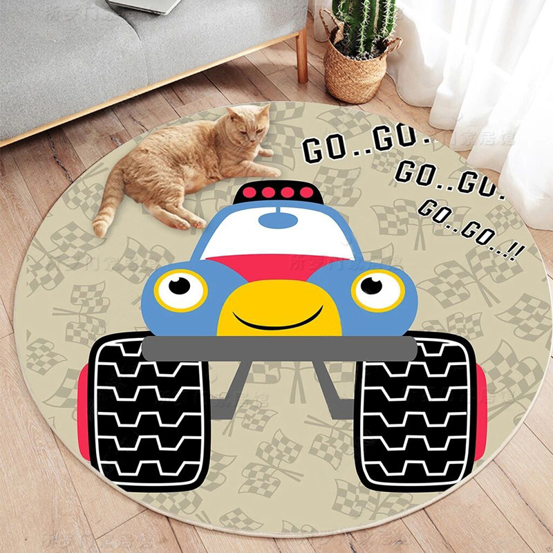 卡通小汽车男孩儿童房卧室床边圆形地毯书桌学习转椅子地垫可水洗,居家布艺,地毯,淘宝优惠券,粉丝福利购,淘宝优惠卷