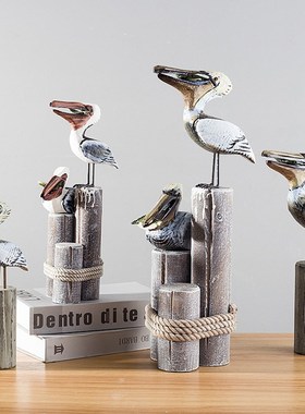 创意地中海海洋风格实木海鸟海鸥客厅玄关装饰橱窗婚礼装饰品摆件