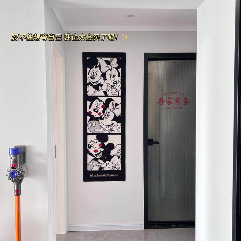 米奇背景布 复古胶片米奇装饰背景挂布卡通卧室玄关竖版布艺挂画