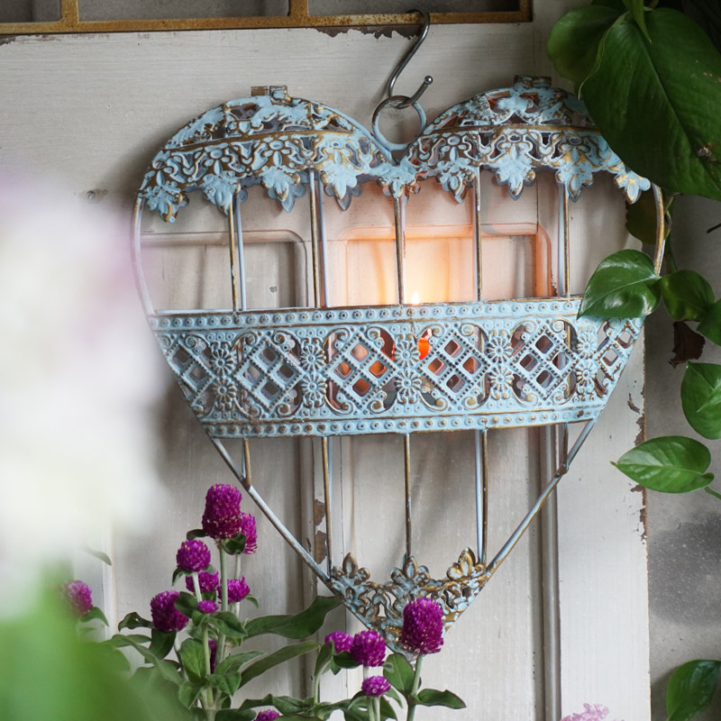 做旧铁艺挂件烛台 民宿浪漫爱心形蜡烛台装饰品