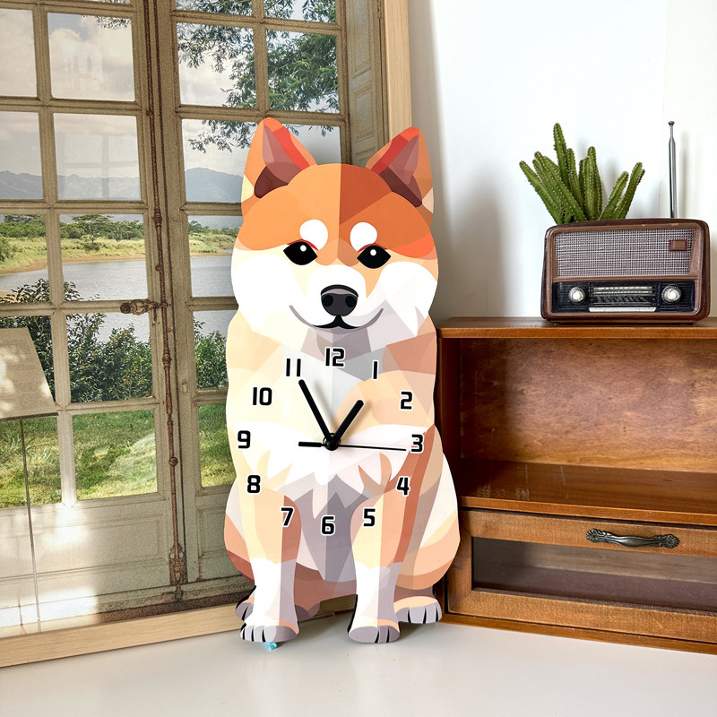 卡通创意秋田狗狗装饰挂墙钟表客厅儿童宠物店静音可爱时钟挂钟饰,家居饰品,挂钟,淘宝优惠券,粉丝福利购,淘宝优惠卷