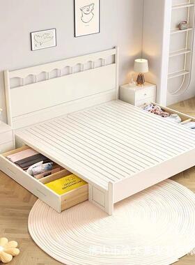 实CXZ法木床白色美式古奶油式5简约现风软包米储物双复人代大床1