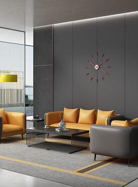 办公发茶几公MLJ合套装意式三人位商务会客接待简约沙办室沙组发