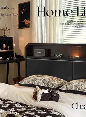 黑色复实木床现代简约人1.5米1.8储床主卧双床YTC中古古风物实木