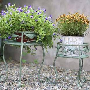 欧庭式古铁艺小鸟花复凳架两件套做花旧花盆院VLZ花园户外装饰
