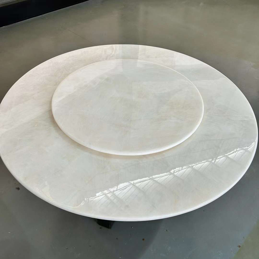 卡里冰玉大理石餐桌 意式轻奢石材餐台圆桌zara home装饰图片