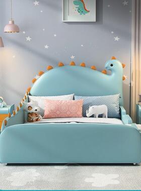 NRFK016带#恐龙儿童床男孩女孩单人皮BMC床木软1米实5宝宝床护栏