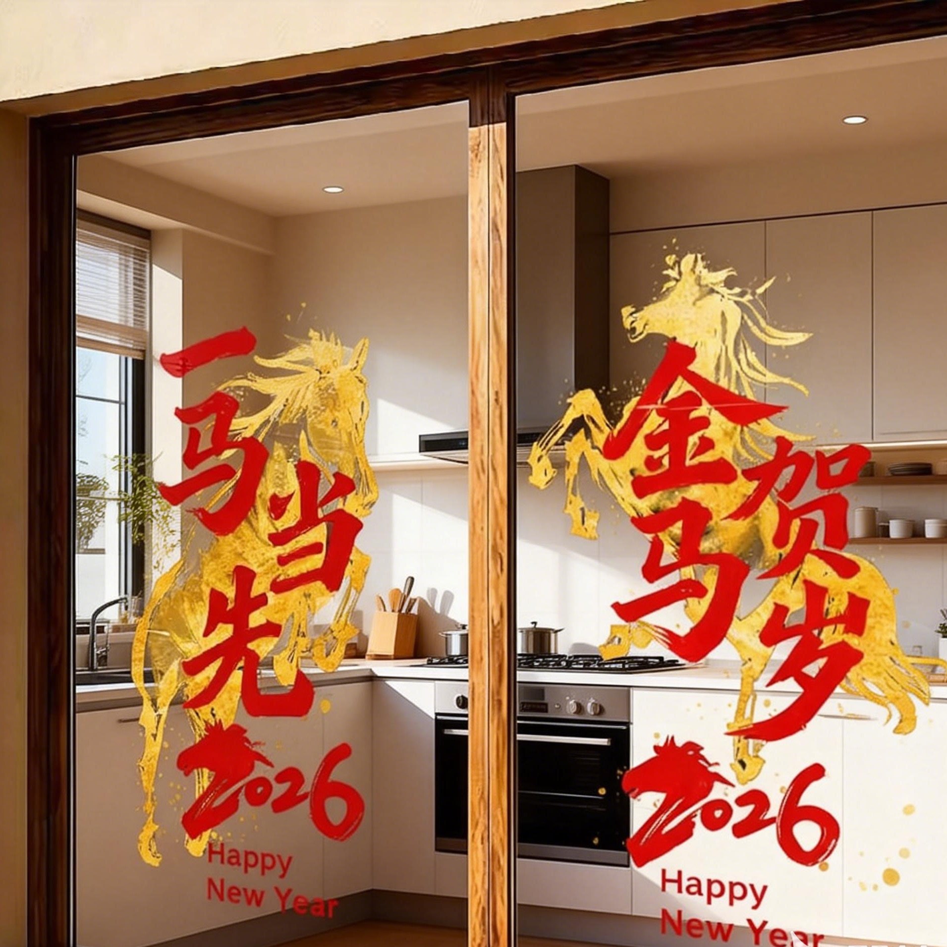 2026中式马到成功玻璃贴纸餐厅店铺橱窗装饰贴膜新年喜庆静电贴,家居饰品,门贴,淘宝优惠券,粉丝福利购,淘宝优惠卷