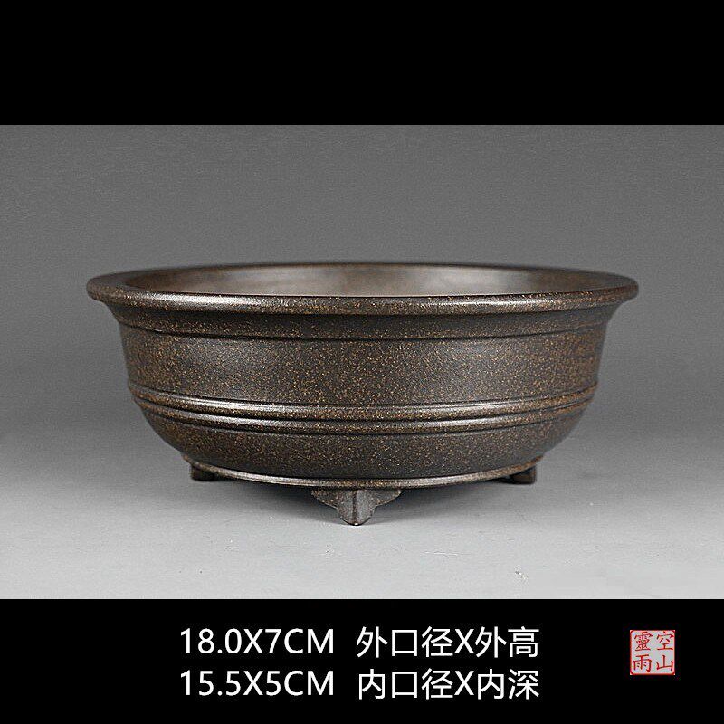 宜兴紫砂精品盆景花盆 全手工仿古圆形古铜泥多肉菖蒲银杏仙人球