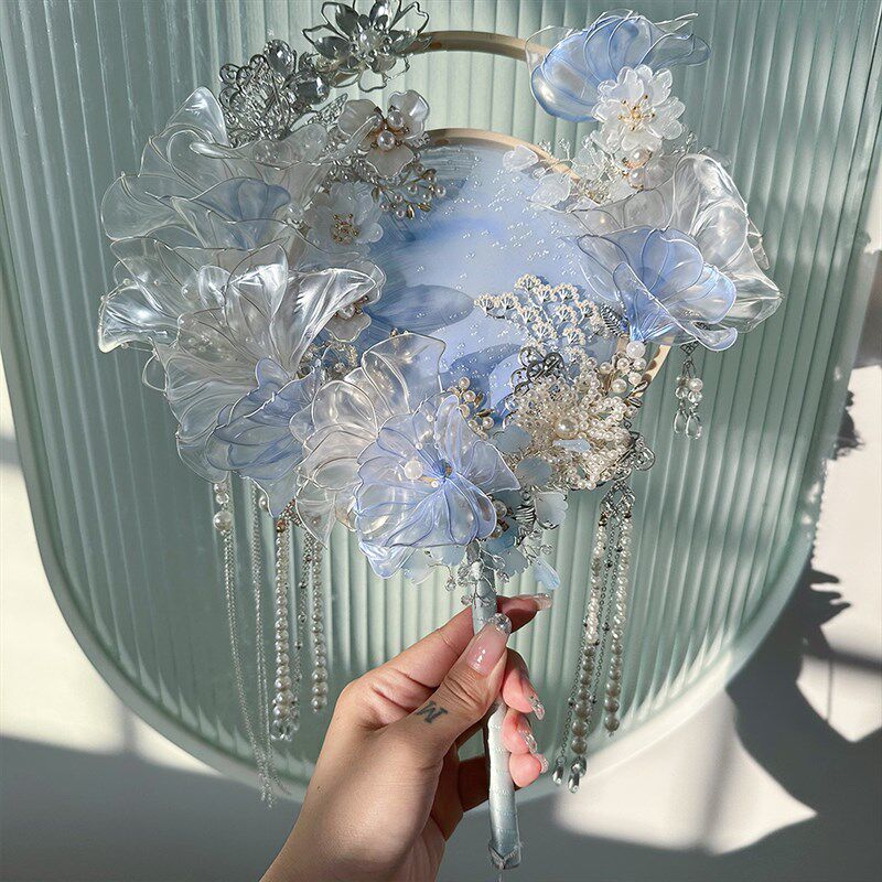 新娘结婚团扇diy材料包浅蓝色秀禾服手工中式婚礼出嫁喜扇子成品,家居饰品,工艺扇/团扇/喜扇/折扇,淘宝优惠券,粉丝福利购,淘宝优惠卷