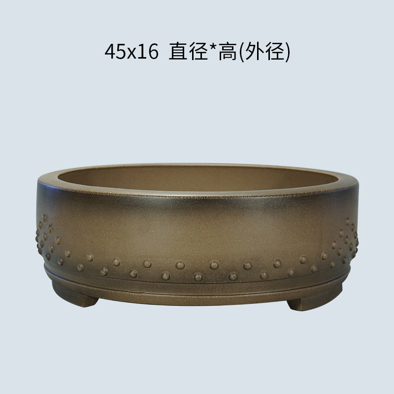 宜兴紫砂精品手工45cm清灰泥古钉圆盆透气绿植室内桌面多肉盆景盆