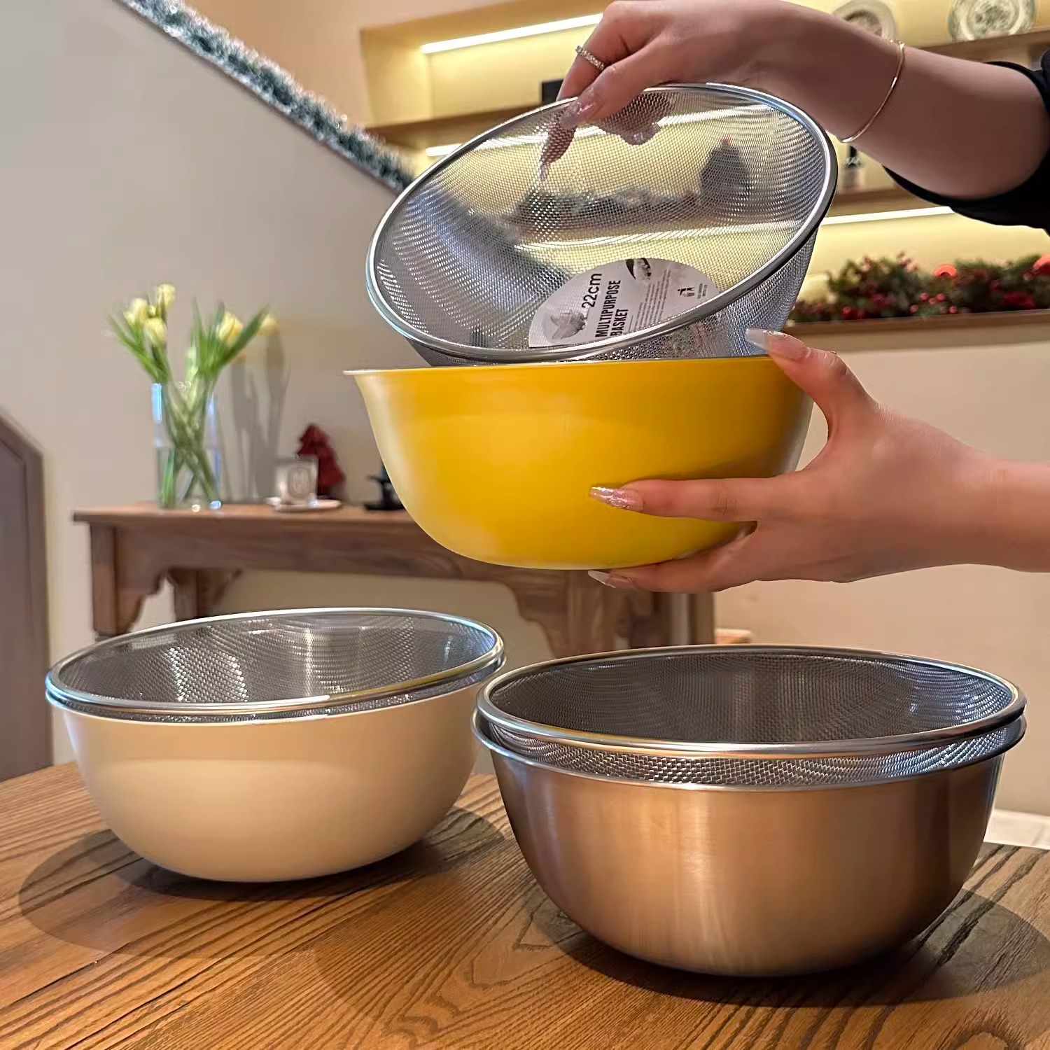 洗菜盆304不锈钢料理盆漏盆滤水篮和面家用淘米洗肉盆淘菜沥水篮