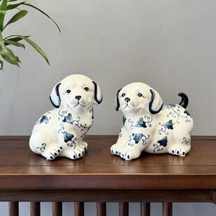 陶瓷生肖摆摆件客厅书房玄青花创意可爱小狗电关视柜MYW酒柜装设