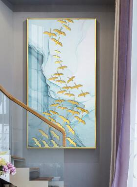 玄关装饰画18384中式飞鸟挂画竖款奢风轻样板间走新廊楼梯过道鱼