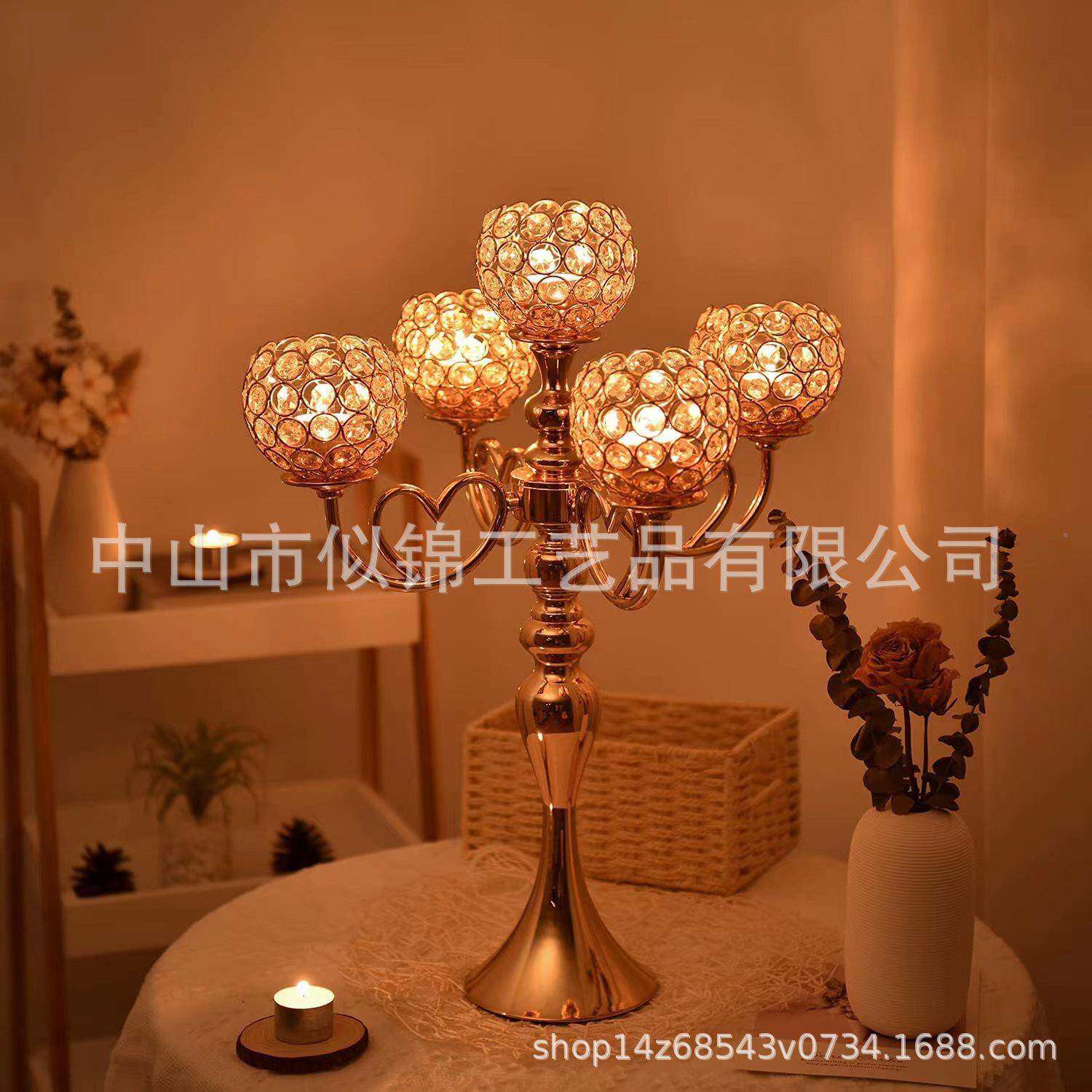 款婚庆道具爱AWI心5头烛台创意轻奢摆饰烛摆件家居浪漫装蜡件