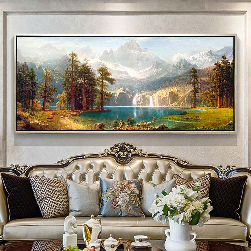 纯挂手油画画美式客厅绘挂画装饰画欧式风景聚宝山EMX盆水画大芬